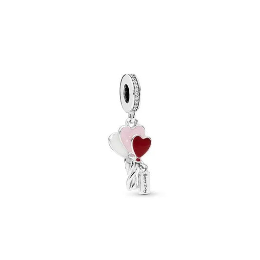 Heart Balloons Dangle Charm - Playful dangle charm with heart balloons, adding a whimsical touch to any bracelet.