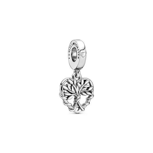 Heart Family Tree Dangle Charm - Heart charm with family tree design, a meaningful piece for family-inspired collections.