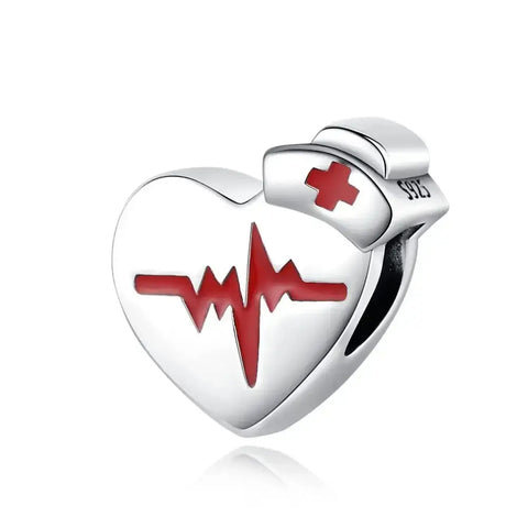 Heart First Aid Charm- Enamel Red Cross Medical Bead