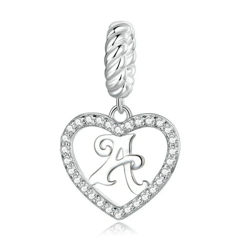 Silver Heart Letter A Charm