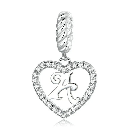 Silver Heart Letter A Charm