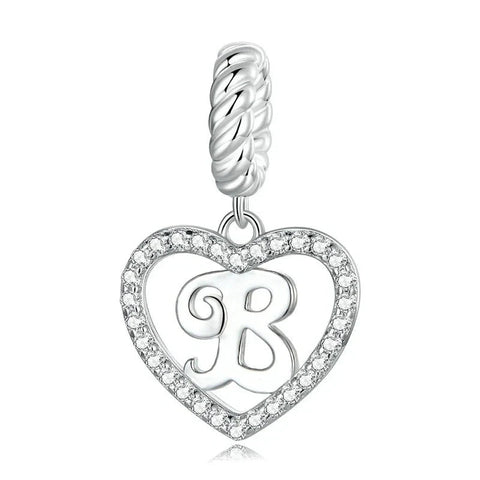 Silver Heart Letter B Charm