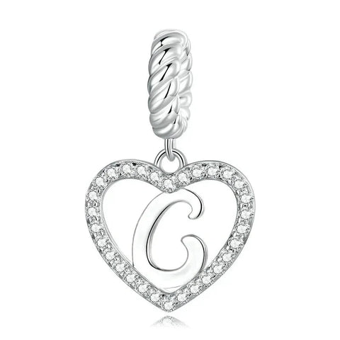 Silver Heart Letter C Charm - Silver Heart Letter C Charm
