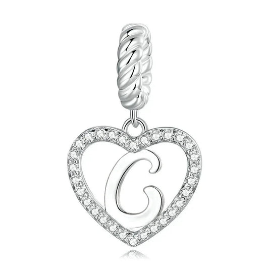 Silver Heart Letter C Charm