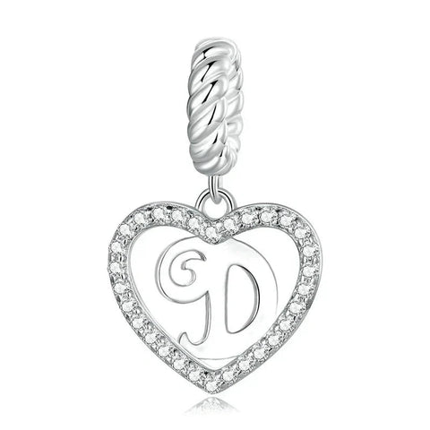 Silver Heart Letter D Charm