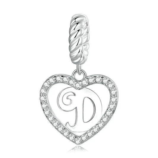 Silver Heart Letter D Charm