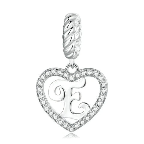 Silver Heart Letter E Charm - Silver Heart Letter E Charm
