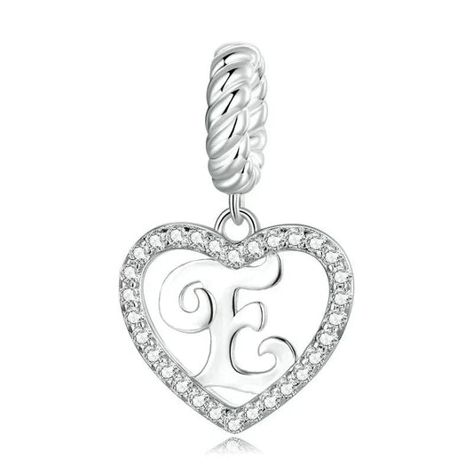 Silver Heart Letter E Charm