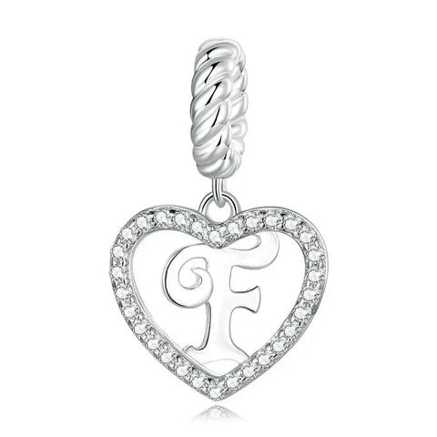 Silver Heart Letter F Charm - Silver Heart Letter F Charm