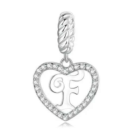 Silver Heart Letter F Charm