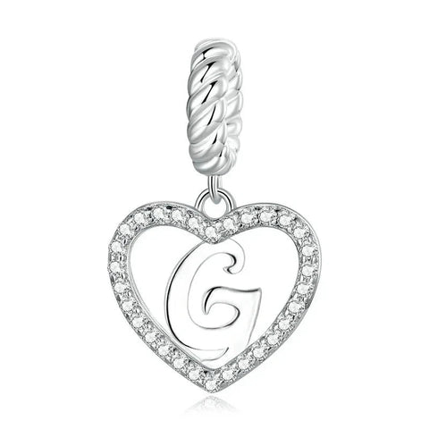 Silver Heart Letter G Charm - Silver Heart Letter G Charm