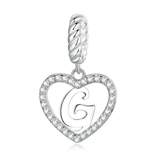 Silver Heart Letter G Charm