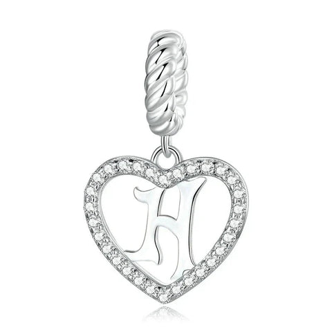 Silver Heart Letter H Charm