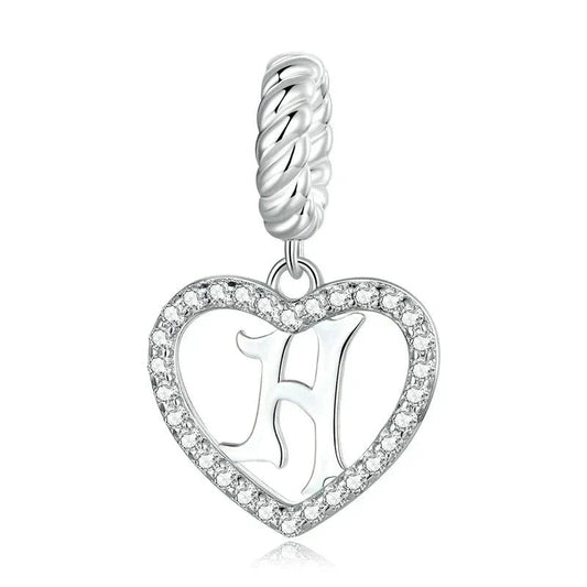 Silver Heart Letter H Charm