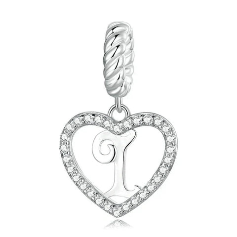 Silver Heart Letter I Charm