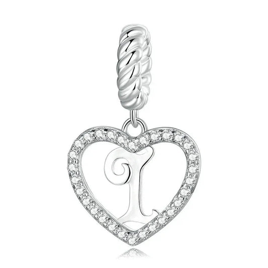 Silver Heart Letter I Charm