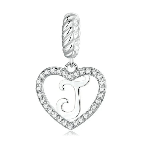 Silver Heart Letter J Charm - Silver Heart Letter J Charm