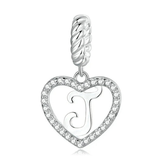 Silver Heart Letter J Charm