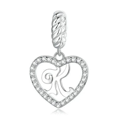 Silver Heart Letter K Charm - Silver Heart Letter K Charm