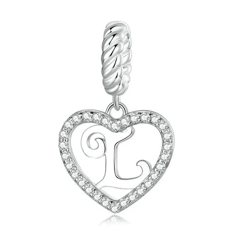 Silver Heart Letter L Charm