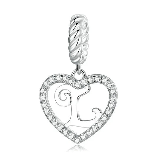 Silver Heart Letter L Charm