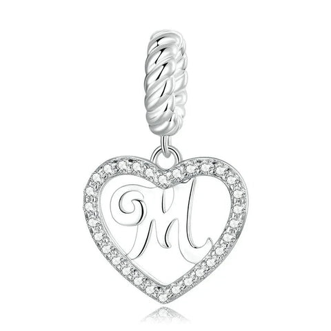 Silver Heart Letter M Charm
