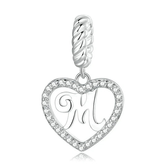 Silver Heart Letter M Charm