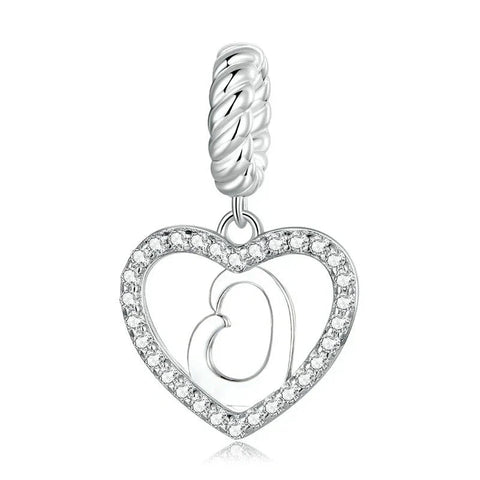 Silver Heart Letter O Charm