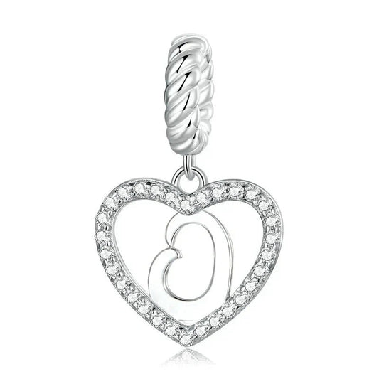 Silver Heart Letter O Charm