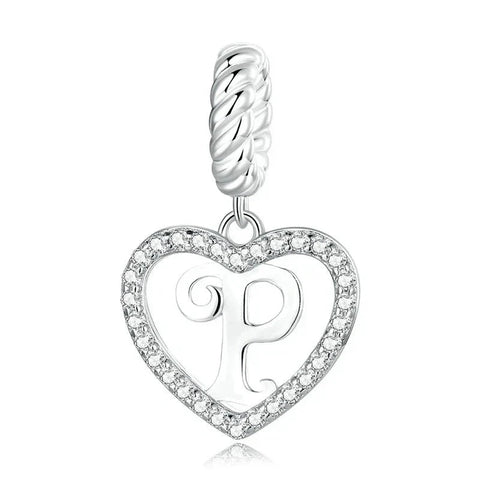 Silver Heart Letter P Charm - Silver Heart Letter P Charm