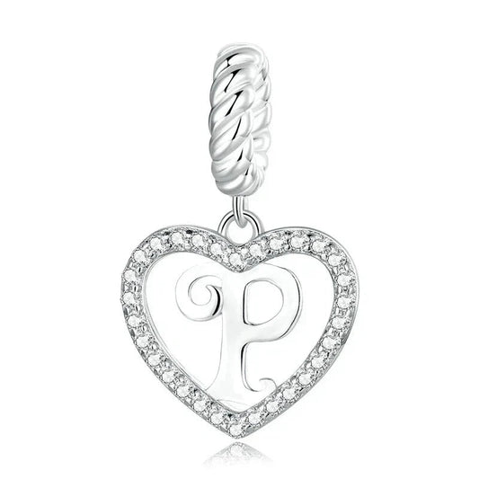 Silver Heart Letter P Charm