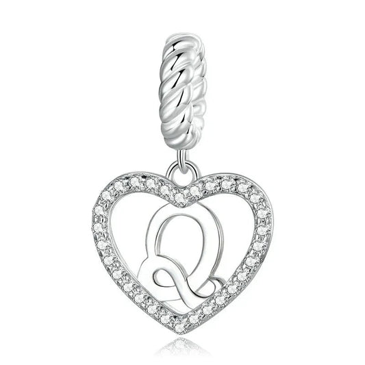 Silver Heart Letter Q Charm