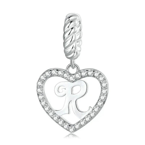 Silver Heart Letter R Charm