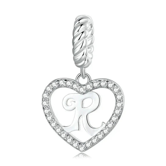 Silver Heart Letter R Charm