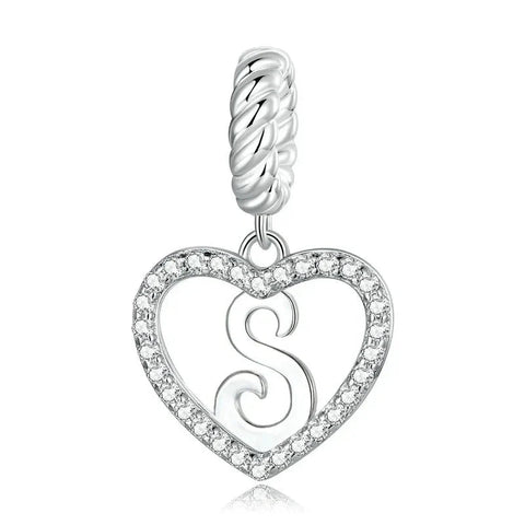 Silver Heart Letter S Charm - Silver Heart Letter S Charm