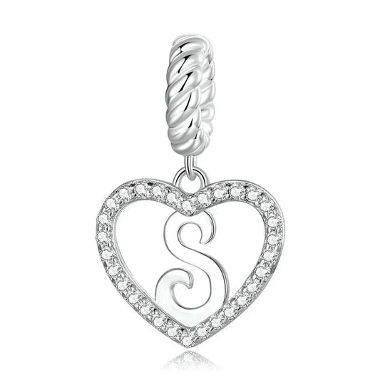 Silver Heart Letter S Charm