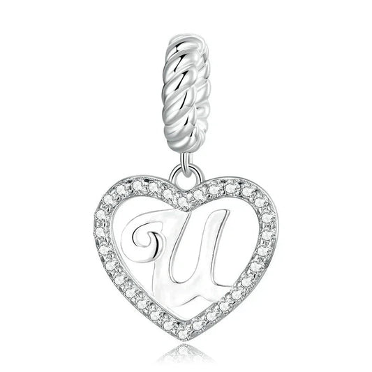 Silver Heart Letter U Charm
