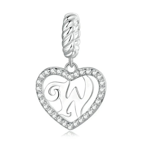 Silver Heart Letter W Charm - Silver Heart Letter W Charm