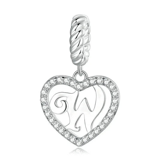 Silver Heart Letter W Charm