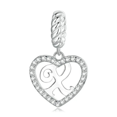 Silver Heart Letter X Charm