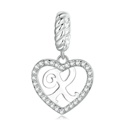 Silver Heart Letter X Charm