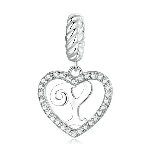 Silver Heart Letter Y Charm - Silver Heart Letter Y Charm
