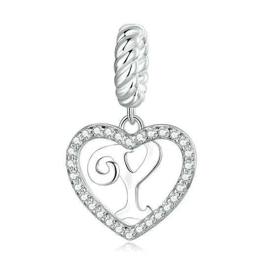 Silver Heart Letter Y Charm