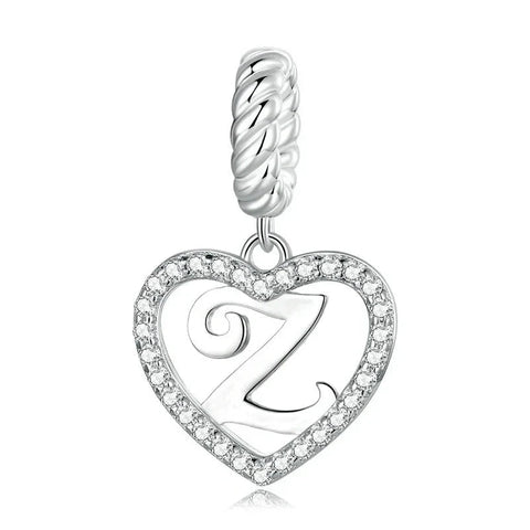 Silver Heart Letter Z Charm