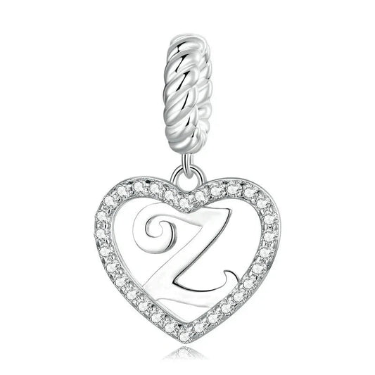 Silver Heart Letter Z Charm