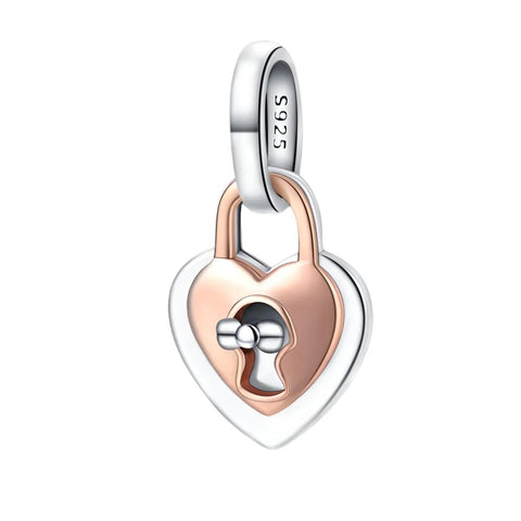 Heart Lock Charm - Rose Gold and Silver for Secure Your Love - Heart Lock Charm in rose gold and silver, with a detailed lock and key design symbolizing love and trust.