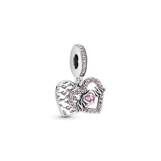 Heart Mom Dangle Charm - Elegant heart charm with "Mom" inscription, celebrating the bond between mother and child.