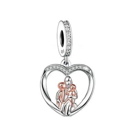 Mother with kids silver heart charm