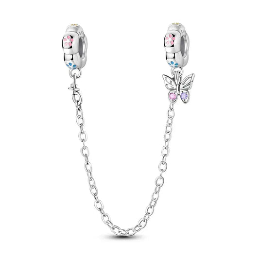 Butterfly silver Bracelet Safety Chain