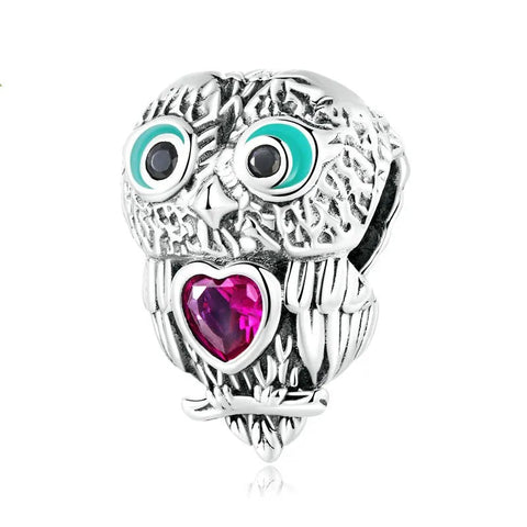 Crystal Heart Owl Charm